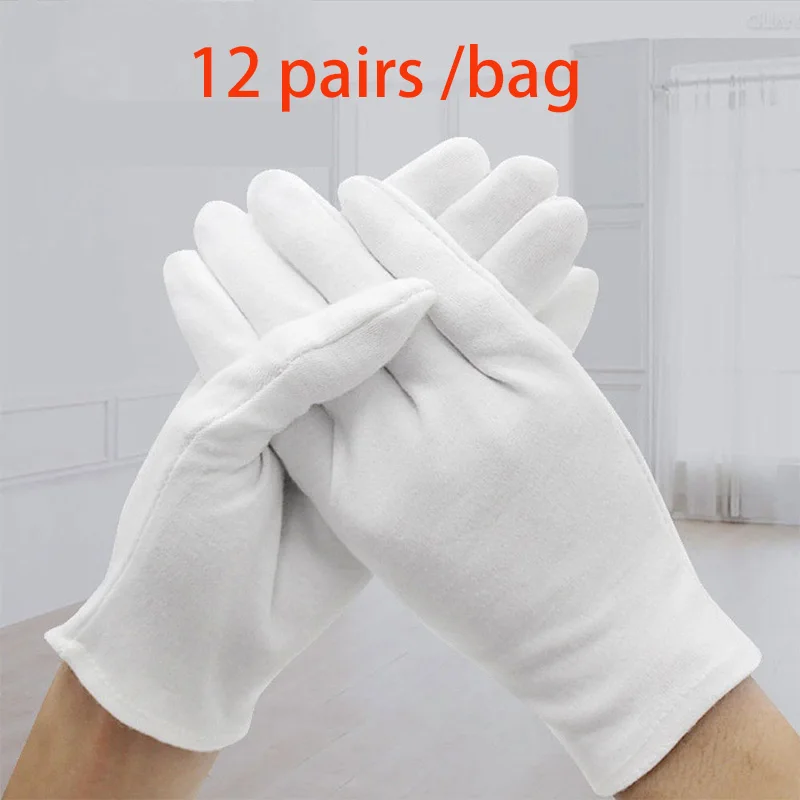 

24PCS White Gloves 12 Pairs Soft Cotton Gloves Coin Jewelry Silver Inspection Gloves Stretchable Lining Glove