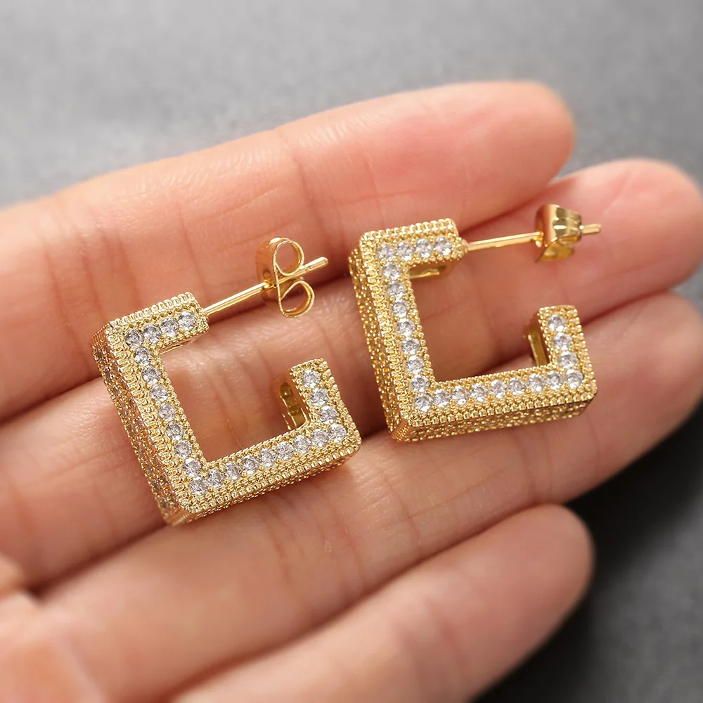 Iced Out Zircon Hoop Earrings for Women Men Luxury Gold Color Earrings Hiphop Female Fashion Hippie Jewelry Accessories OHE116