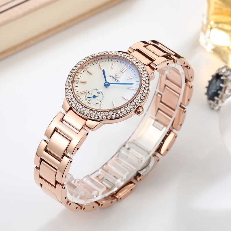 Rhinestone Watch Women WWOOR Luxury Fashion Brand Ladies Quartz Wristwatch Female Clock Elegant Watch For Women Relogio Feminino