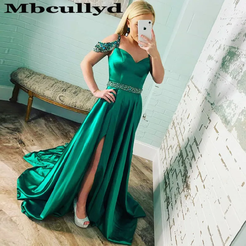 

Mbcullyd High Split Prom Dresses Long 2023 Charming Crystal Green Evening Dress New vestidos de fiesta largos elegantes de gala