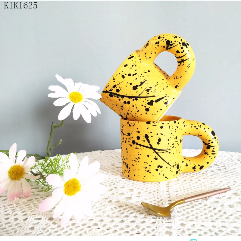 Creative Camouflage Yellow Ceramic Coffee Cup Porcelain Home Breakfast Dessert Coffee Cup Gift Living Room Countertop Decoration