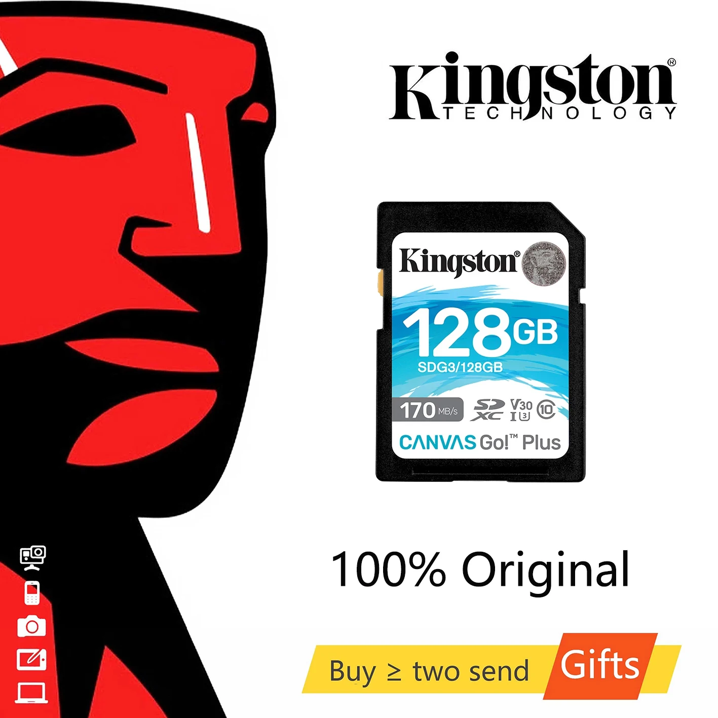 Kingston-tarjeta SD SDHC SDXC V30 U3 de 128GB, Clase 10, 90 MB/s, 64GB, 32GB, 256GB, para cámaras