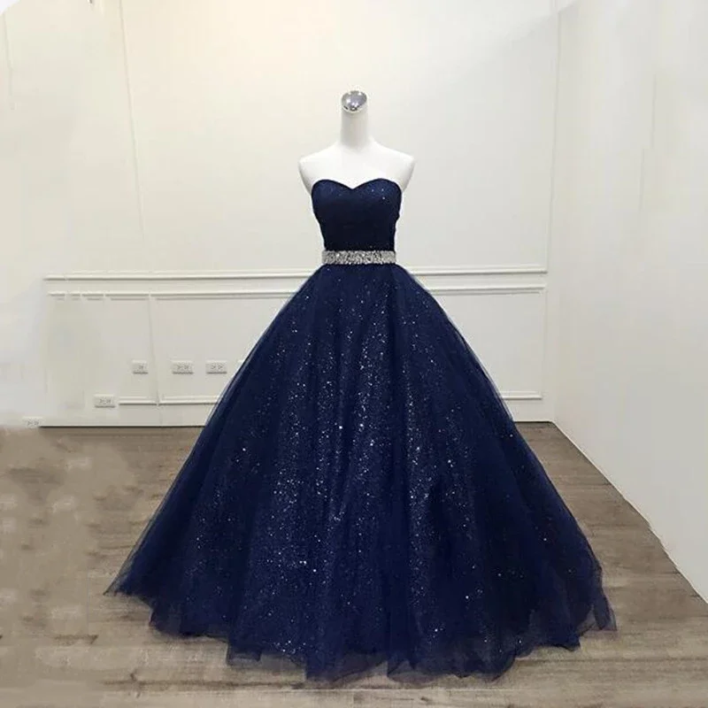 

Vestido De Noiva 2023 Shine Navy Blue Princess Ball Gown Pleat Evening Dress Plus Size Custom Made Robe De Mariage