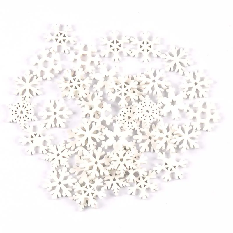 20mm Mix Wooden White Snowflakes Christmas Ornaments Xmas Pendants Diy Scrapbooking Craft New Year Home Decorations