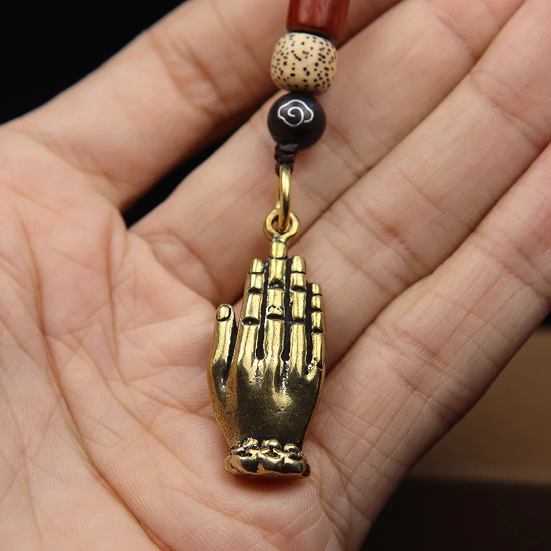 Vintage Brass Buddhist Palm Buddha Religion Belief Men Women Keychains Pendants Jewelry Handmade Keyrings Lanyard Hangings Gifts