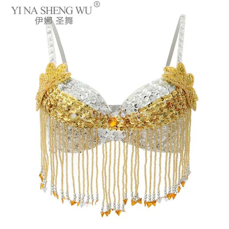 

Belly Dance Costumes Sequins Bra Senior Sexy Embroidery Tassel Beads Bellydance Bra for Women Performance Belly Dancing Bra Tops
