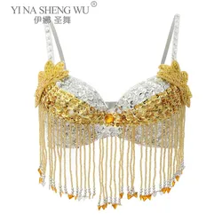Belly Dance Costumes Sequins Bra Senior Sexy Embroidery Tassel Beads Bellydance Bra for Women Performance Belly Dancing Bra Tops