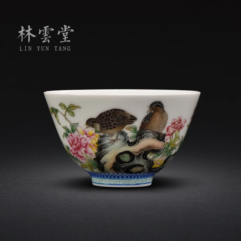 

Lin Yuntang hand-painted quail flowers colored enamel master cup single cup jingdezhen ceramics by hand kung fu tea cups