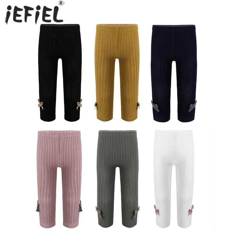 

Girls Leggings Bow-Knot Children's Pants Stretch Knitting Leggings Kids Trousers Cotton Elastic Waist Knitted Leggings Autumn