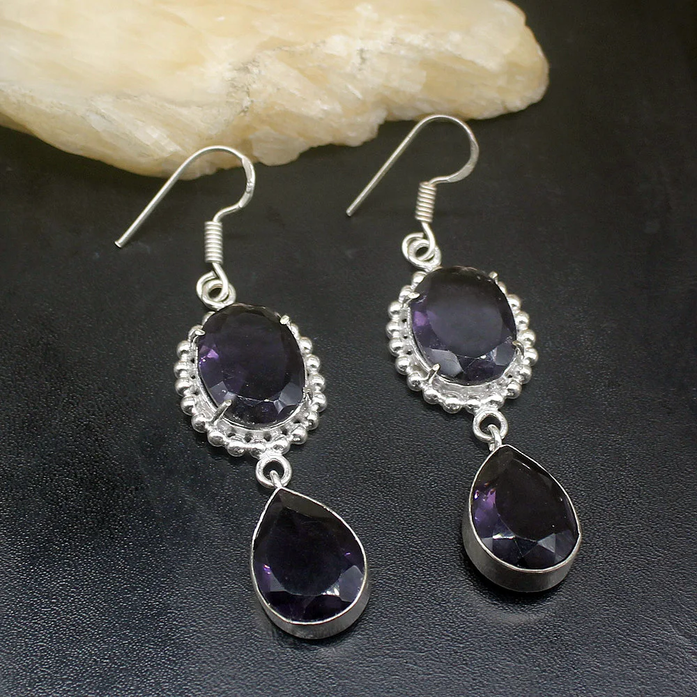 Gemstonefactory Big Promotion 925 Silver Glorious Purple Amethyst Sunny Women Ladies Gifts Dangle Drop Earrings 20211984