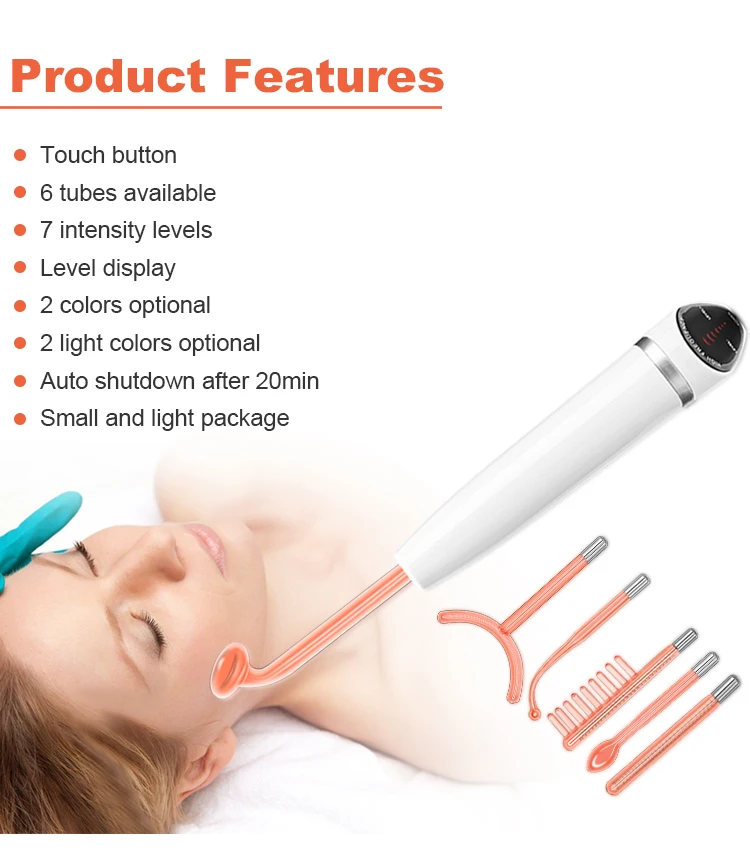 4 in 1 High Frequency Electrode Wand Neon Electrotherapy Glass Tube Skin Tighten Acne Spot Wrinkles Remover Facial Therapy Wand