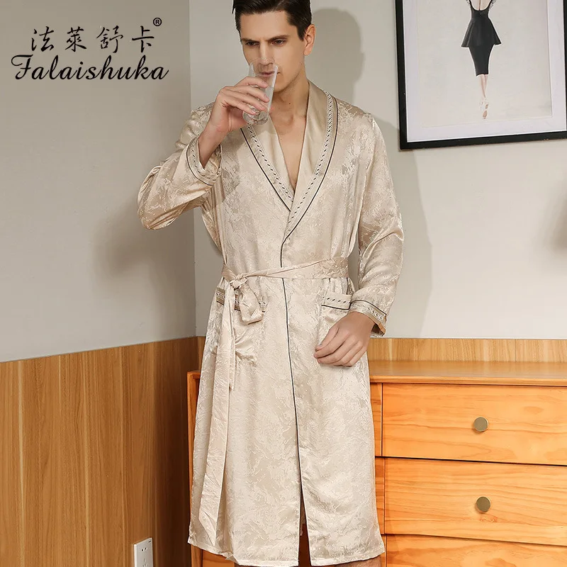 

16 momme 100% mulberry silk robes men Long sleeve fashion Floral male elegance robe sleepwear S5682