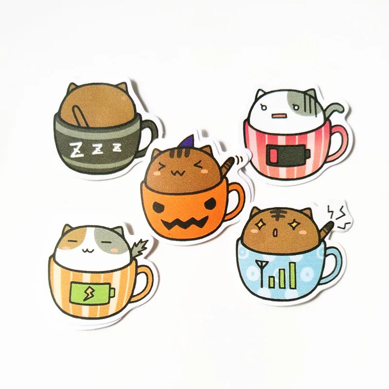 New Self-made Coffee Cup Cat Stickers DIY Craft DIY Skateboard Sticker Pakc Photo Albums Deco Diary Scrapbooking Stickers