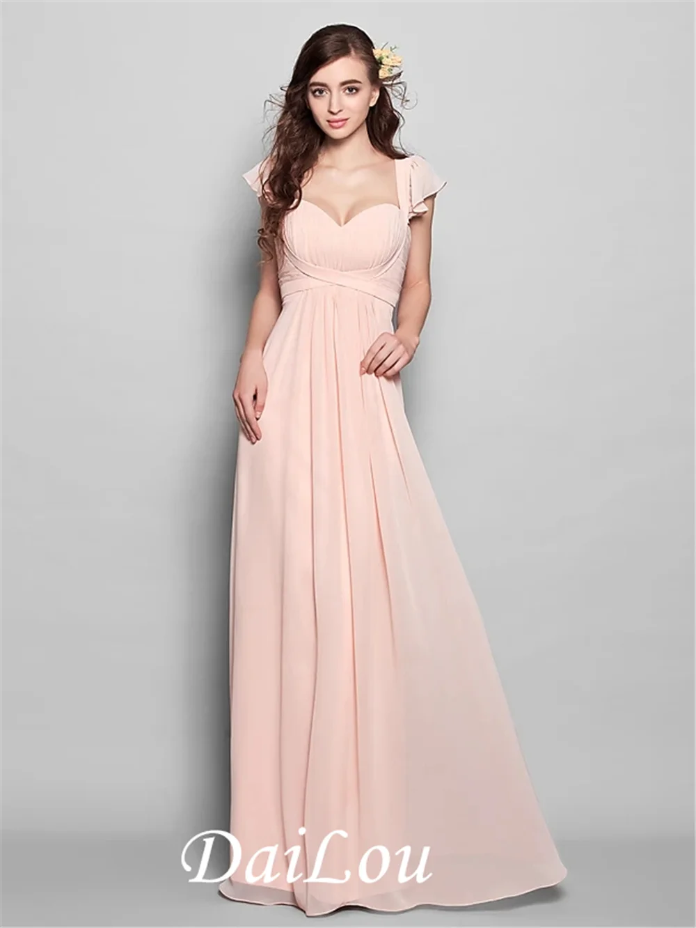 A-Line Sweetheart Neckline Floor Length Chiffon Bridesmaid Dress with Ruched / Ruffles / Draping 2021