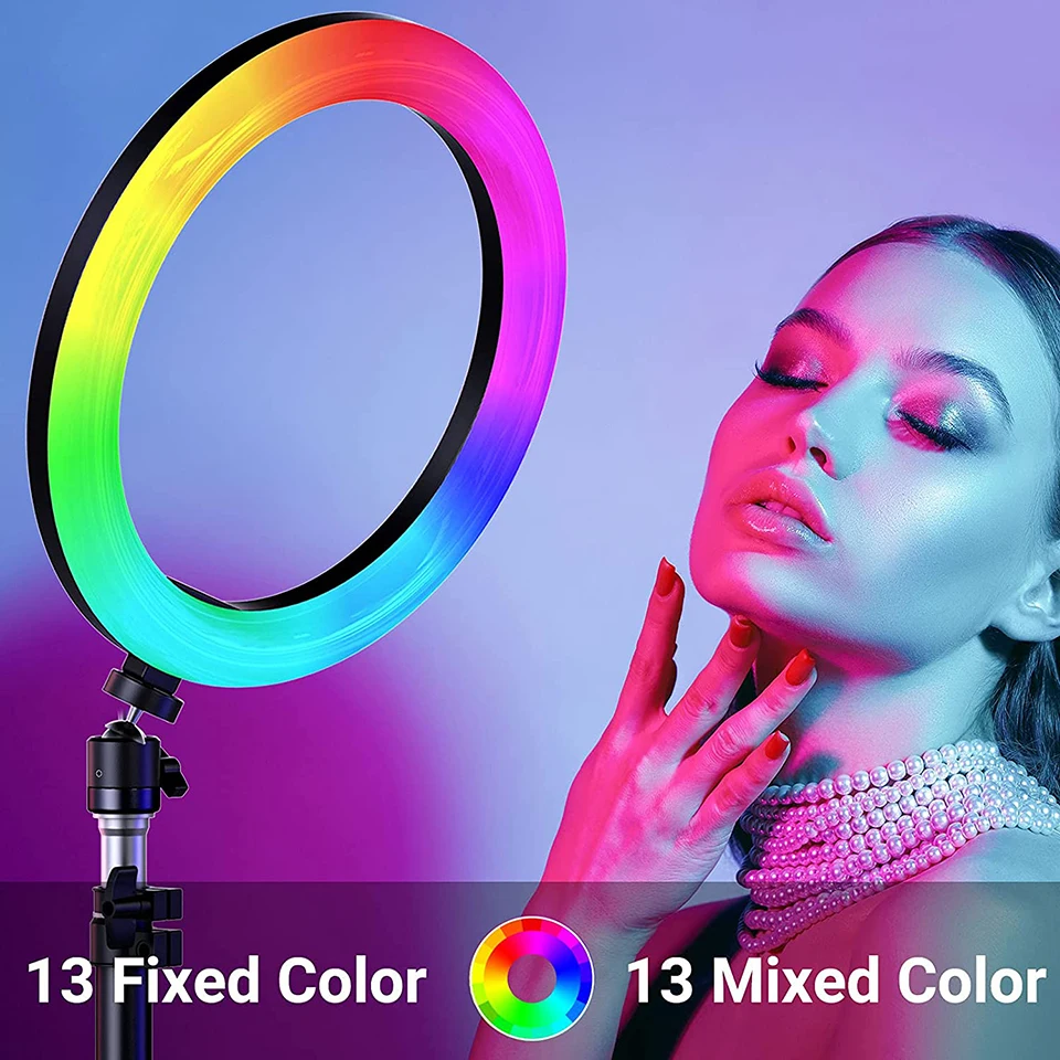 Selfie Ring Light 26cm RGB Fill LED RingLight Selfie Lamp Photography Lighting Mobile Holder Tripod Stand For Video Youtube Live