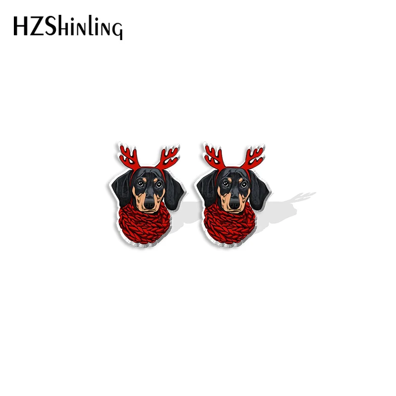 2021 New Christmas Dachshund Stud Earring Dog Art Acrylic Resin Earrings Epoxy Handmade Jewelry Gifts Girl