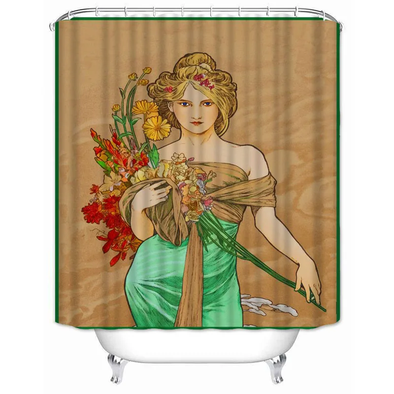 Musife Custom Alphonse Mucha Shower Curtain Cartoon Waterproof Polyester Fabric Bathroom With Hooks DIY Home Decor