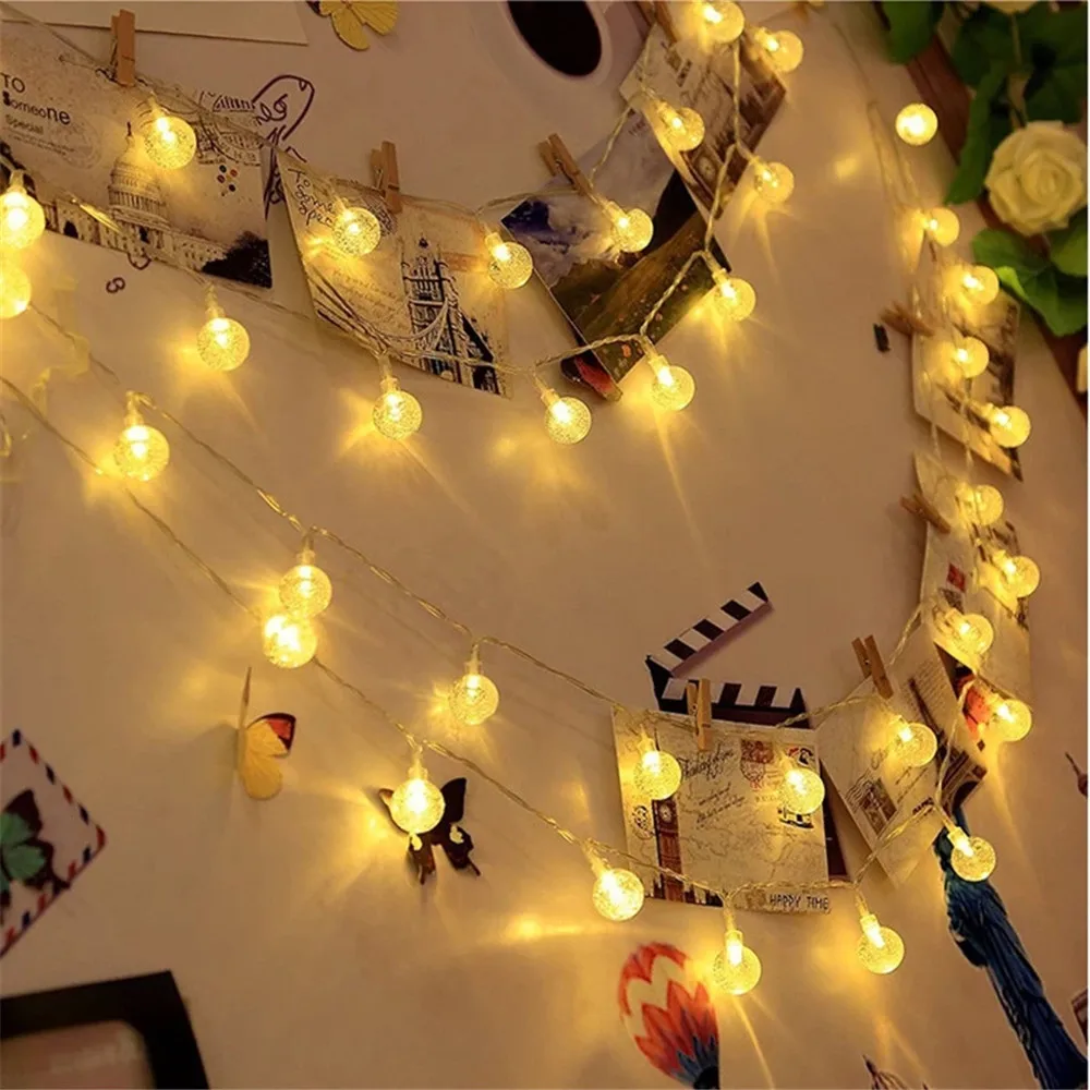 Guirnalda de luces LED con batería para decoración de interiores, tira de lámparas de burbujas de gysophila, recargable por USB, ideal para vacaciones, Navidad y boda