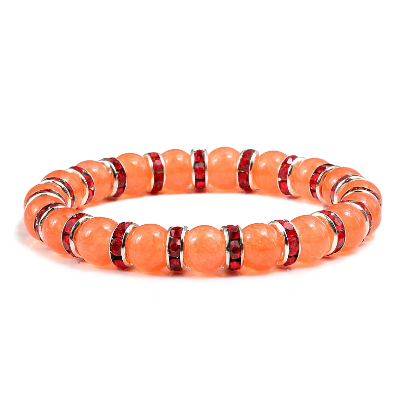 Prayer Natural Stone Bright Orange Beads Bracelet Elastic Rhinestone Rope Men Women Bracelet Bangles Yoga Handmade Jewelry Gift