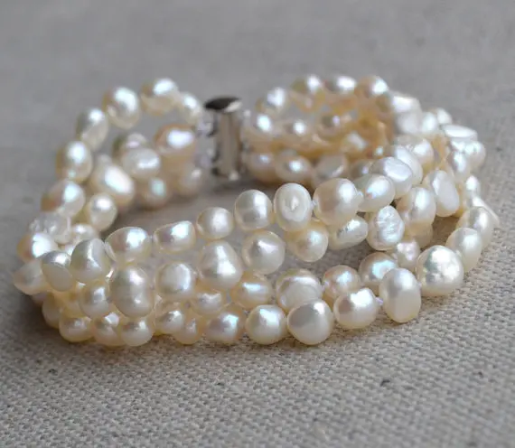 New Arrival Favorite Pearl Fine Jewelry 4Rows 6-7mm White Color Freshwater Pearl Bracelet Charming Wedding Party Lady Gift