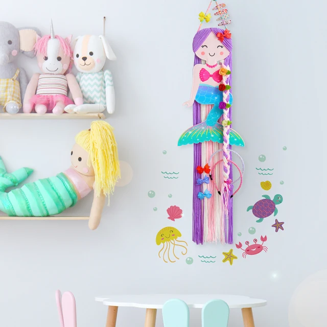 Colorful Mermaid Storage Tassel Decor Hanger Hanging Wall Headwear Organizing Strip Cute Hair Clips Hairband Organizer For Girls