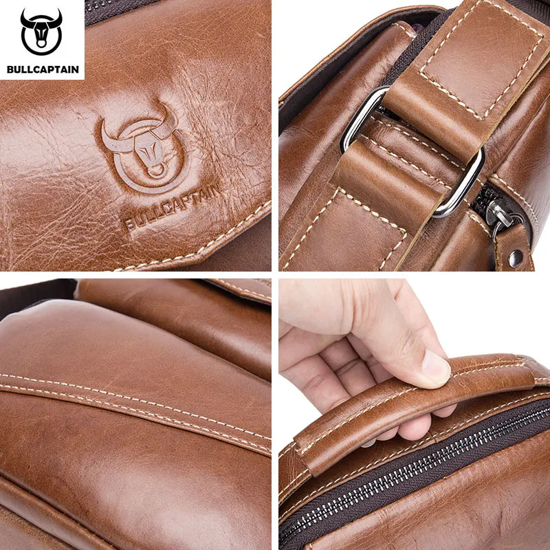 BULLCAPTAIN  Brand Leather Men Bag Casual Business Leather Mens Shoulder Messenger Bag Vintage Men\'s Crossbody Bag Male Bag