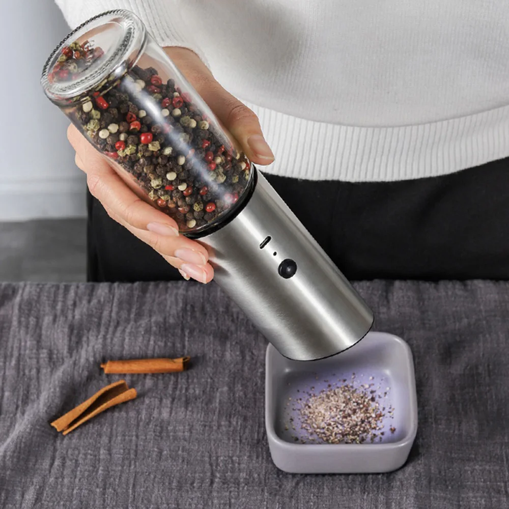 

USB Rechargeable Electric Salt and Pepper Grinder Set Eletric Pepper Mill Shakers Automatic Spice Steel Machine Kitchen Tool