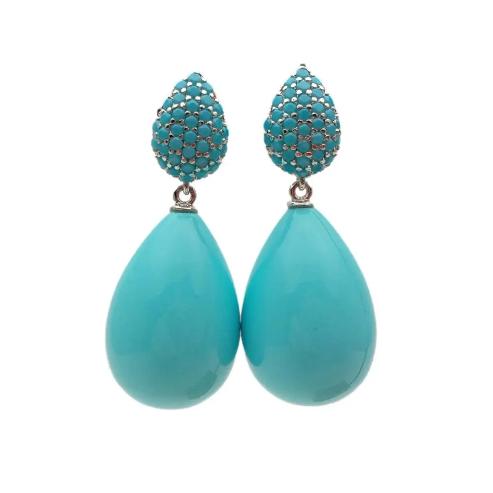 YYGEM 16x23mm Turquoise Blue Sea Shell Teardrop Cz Pave Stud Earrings For Women Fashion Jewelry