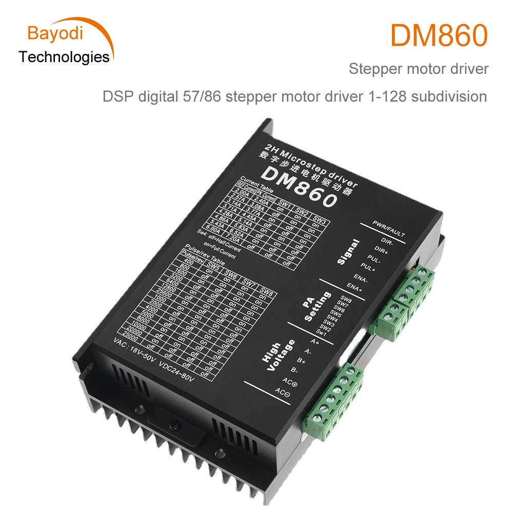 

NEMA23 NEMA34 57/86 DM860 Digital Stepper Motor Driver 18-50VAC 24-80VDC 1-128 Subdivision Options PWM Drive Output