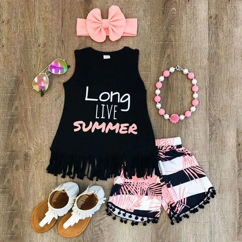 Toddler Kid Baby Girl Summer Top t-shirt + pantaloni corti Outfit Set vestiti 3 pezzi Set