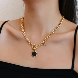 AENSOA Gold Silver Color Acrylic Round Pendant Necklaces for Women Thick Chain Toggle Clasp Punk Collar Necklace Women's Jewelry