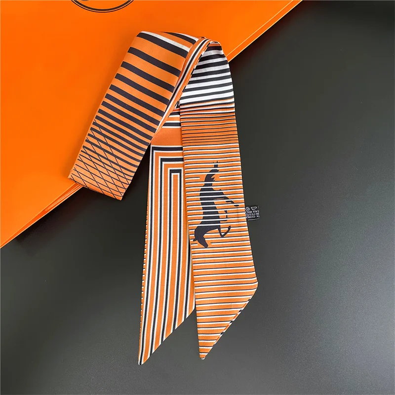 Brand Bag Scarf Women Twill Silk Scarf Skinny Scarves Ladies Stripes Horse Design Wrist Towel Foulard  Neckerchief Headband