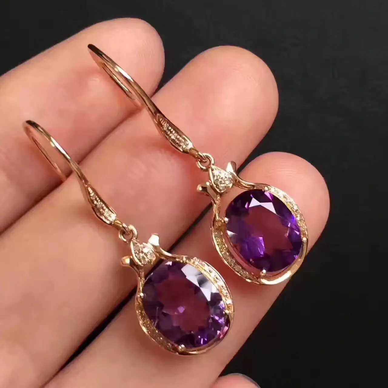 14K Rose Gold Jewelry Real Natural Amethyst Gemstone Earring Women 925 Jewelry Bizuteria Aretes De Mujer Garnet Drop Earrings