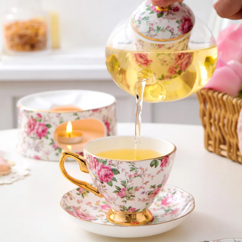 Bone china coffee cup and plate set European style small luxury high-end household ceramic ins British afternoon tea cup set
