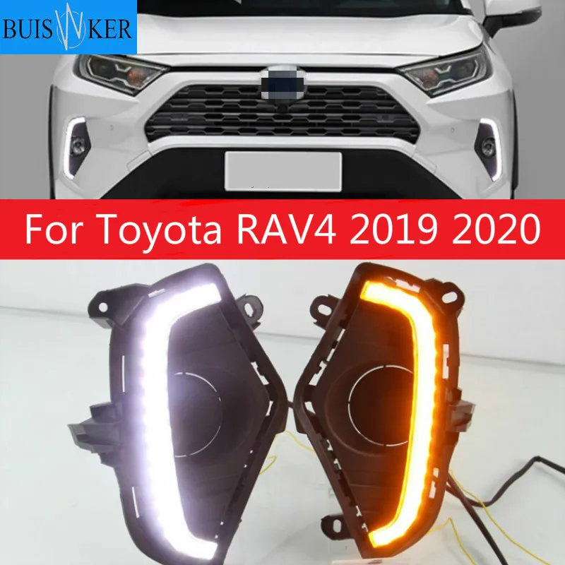 

1 пара Светодиодный дневной светильник LED DRL для Toyota RAV4 2019 2020 Водонепроницаемый 12V желтый индикатор сигнала поворота светильник задний бампер противотуманный фонарь