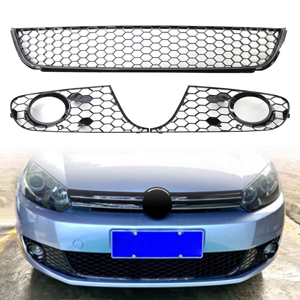 

3Pcs/Set Car Honeycomb Front Lower Bumper Mesh Grille Fog Light Grill ABS For VW Golf 6 Jetta MK6 2009 2010 2011 2012 2013