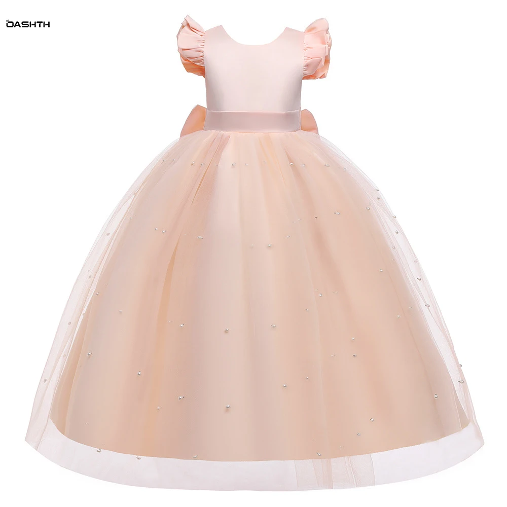 

OASHTH Children's clothing new girls dress piano performance dress bowknot long skirt