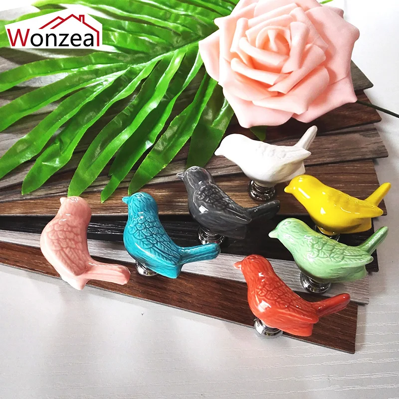 1PCS Cute Birds Ceramic Knobs 3D Cartoon Dresser Drawer Handles Kids Cabinet Cupboard Pulls Furniture Handles Hardware