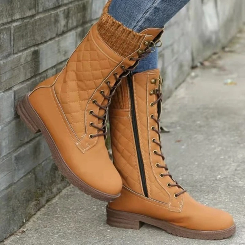 Autumn Winter Women Boots High Quality Keep Warm Mid-Calf Snow Boots Women Lace-up Comfortable Ladies Boots Chaussures Femme