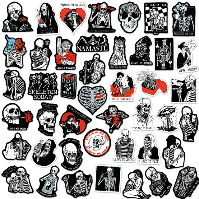 10/30/50PCS Red And Black Skeleton Sticker Ghost Funny Horror Sticker For Suitcase Skateboard Fridge Laptop Decals Graffiti F3