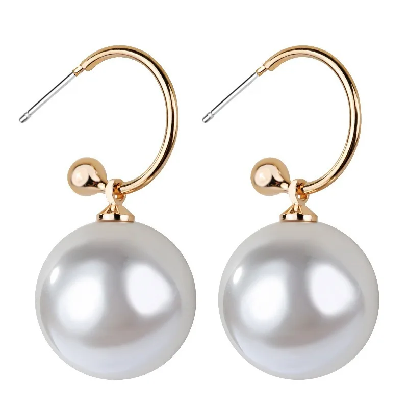 2021 Korean Trendy Elegant Shiny Round White Red Champagne Pearl Hoop Drop Earrings Circle Ball Bead Pendant Dangle Women\'s Gift