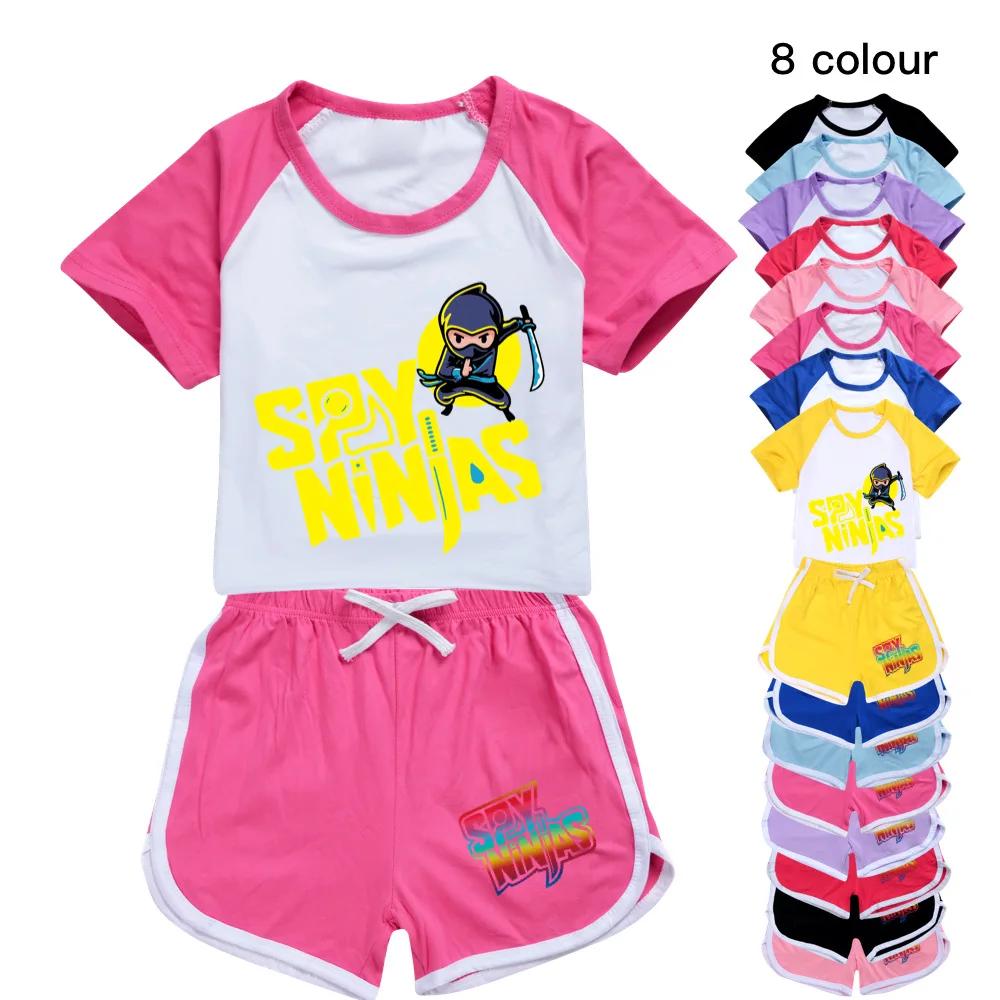 

New Summer Spy ninjas Graphic T-shirt And Shorts Casual Sports Suit Children Clothing Baby Boys Girls teenage Tops Sets For Kids