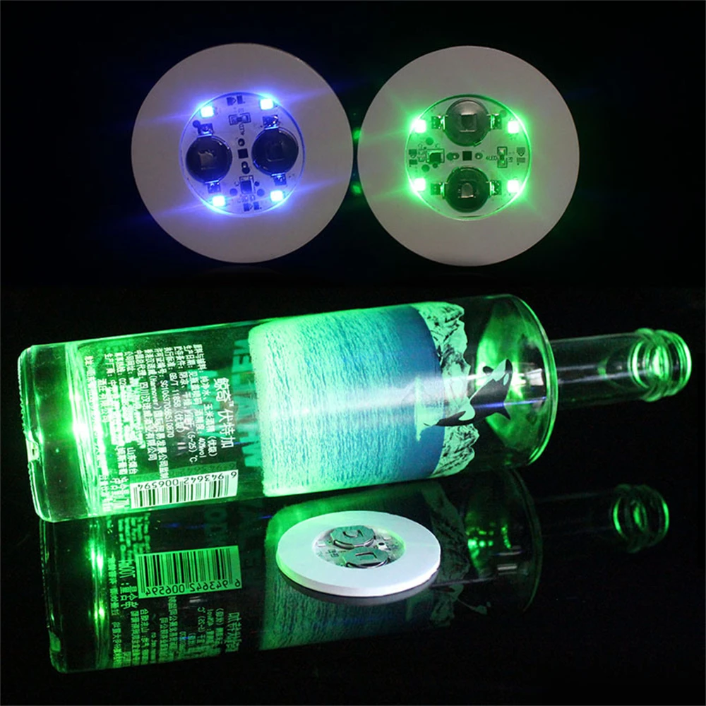 Led Glow Fles Stickers Licht Fantasy Lichtgevende Coaster Lamp 6Cm 4Leds Batterij Aangedreven Voor Kerst Party Drink Cup decor