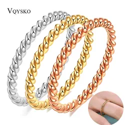 Women Thin Spiral Wire Rope Twisted Ring Small Minimalist Stainless Steel Jewelry Fashion Rose Gold Silver Color Size 4 To 11