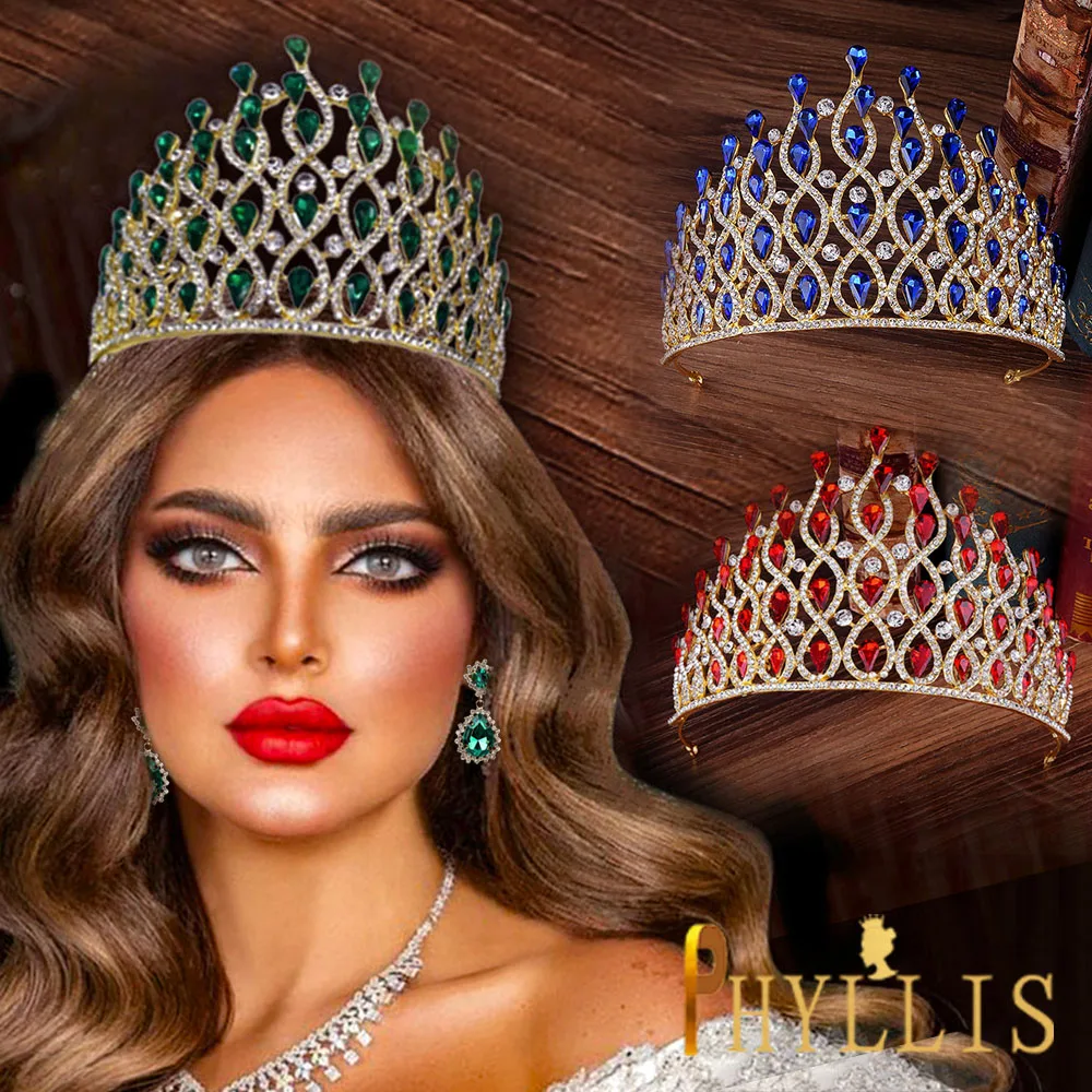 

A277 Colorful Wedding Tiaras and Crowns Baroque Headband Bridal Hair Accessories Princess Pageant Women Headwear Earring Set