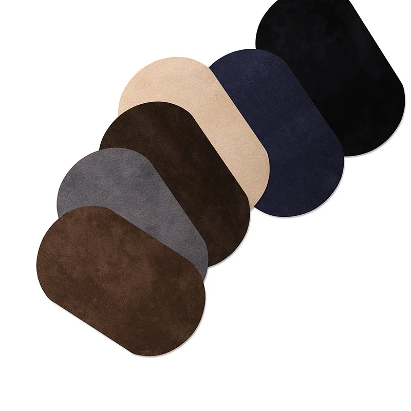 

2Pics Sweater Shirt Jacket Knee Patch Sticker Oval Sleeve Elbow Flocking Fleece Casual Cutback Adhesive Ironing Repair
