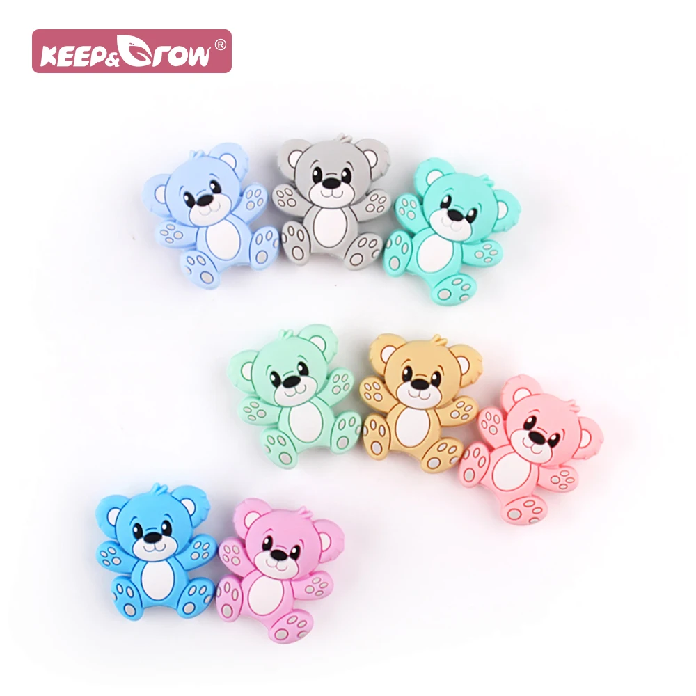 8pcs/lot Mini Bear Silicone Beads Baby Dummy Cartoon Pacifier Chain Teether Toys Accessories BPA Free Pearl for Baby Oral Care