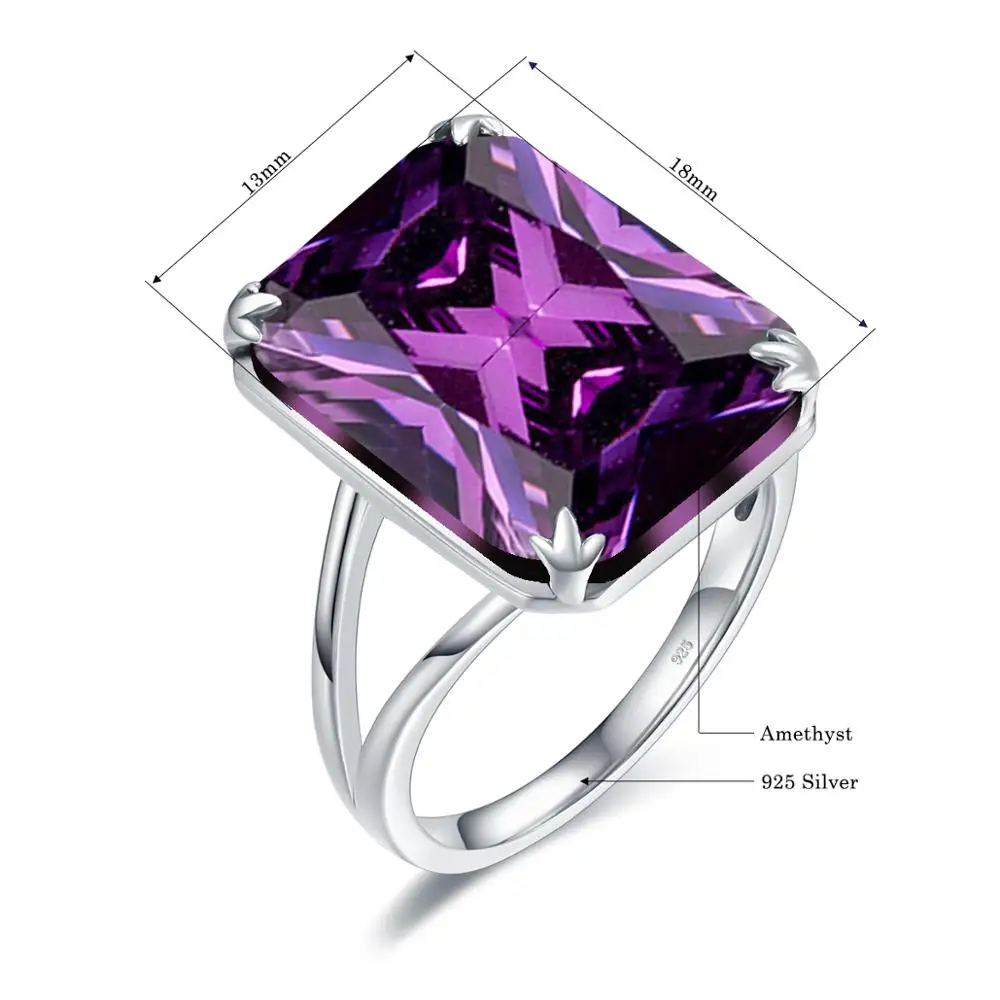 Real 925 Sterling Silve 13*18mm Gemstone Amethyst Ring For Women Sparkling Rectangle Punk Female Wedding Fine Jewely Wholesale