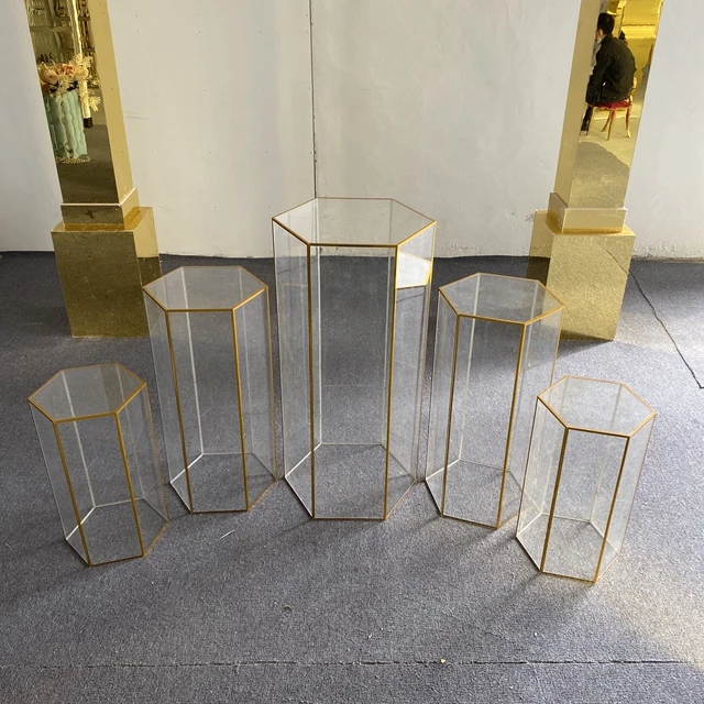 5pcs/set) wedding Acrylic Hexagon Acrylic clear Pedestal Plinth Stand Cylinder Pedestal Flower Display Stand For Wedding 268