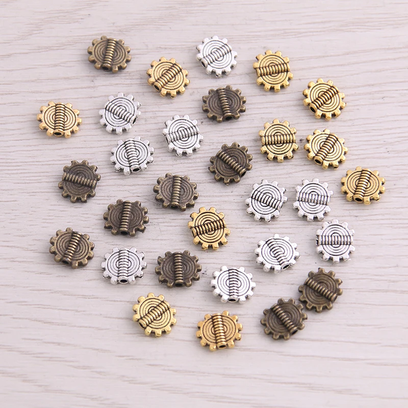 SWEET BELL 150pcs  8*10mm Three Color Steampunk Gear Bead Spacer Bead Charms For Diy Beaded Bracelets Jewelry Handmade Making